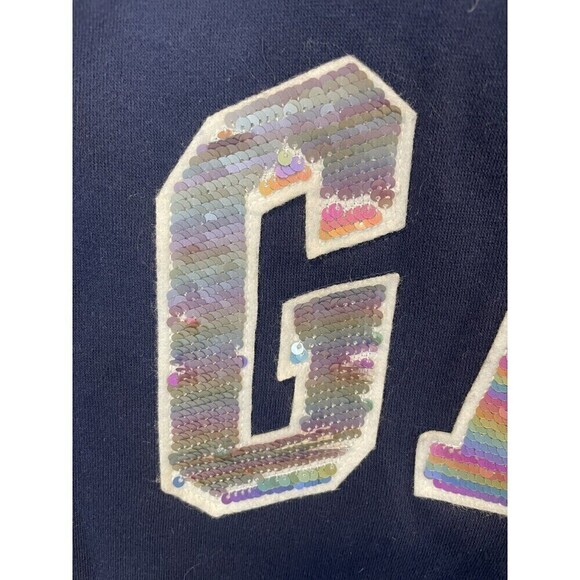 GAP Zip Up Hooded Sweatshirt Navy Blue Sparkle Sequin Logo Girls Nwt Size 12 XL - Picture 4 of 10